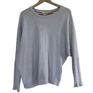 KORYE oatmeal light tan pullover asymmetrical cozy ribbed knit top dolman blouse